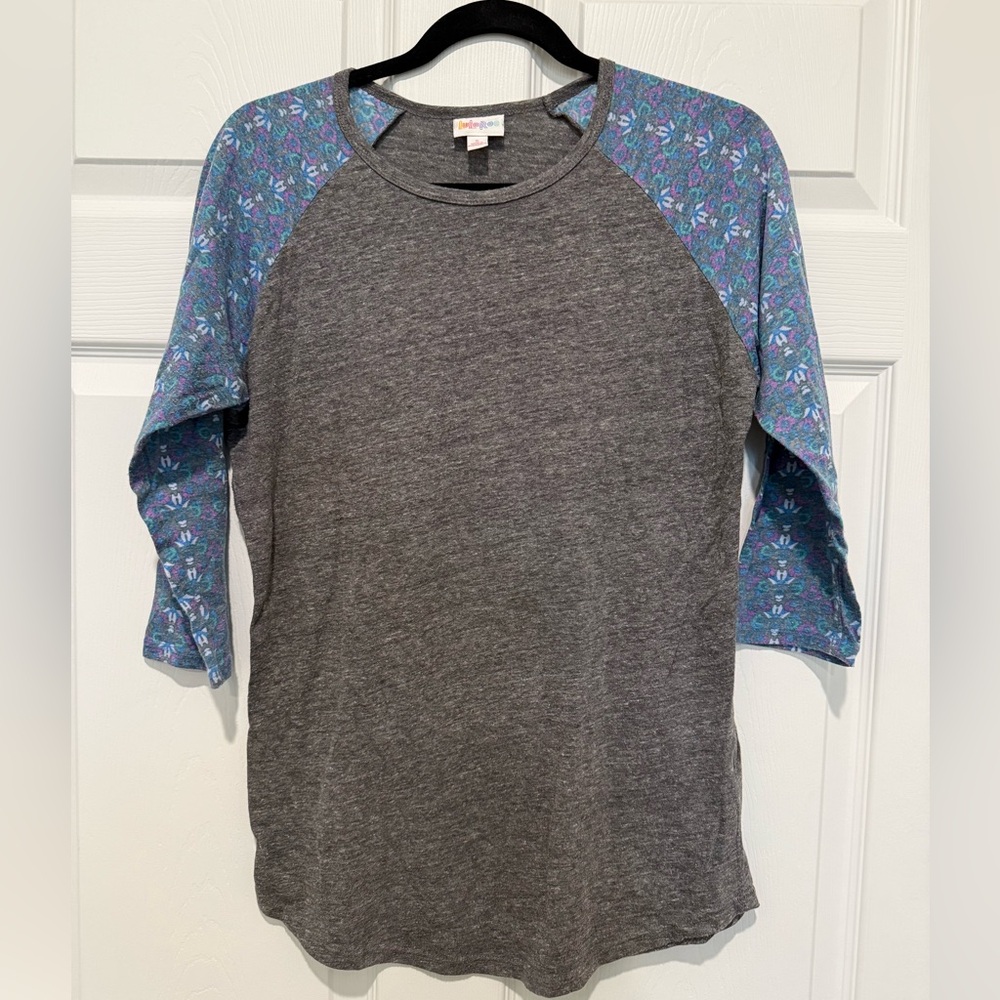 Gray and Blue Raglan Sleeve LuLaRoe Randy Top